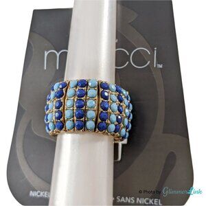 Minicci Light Blue & Dark Blue Gold Tone Wide Stretch Ring